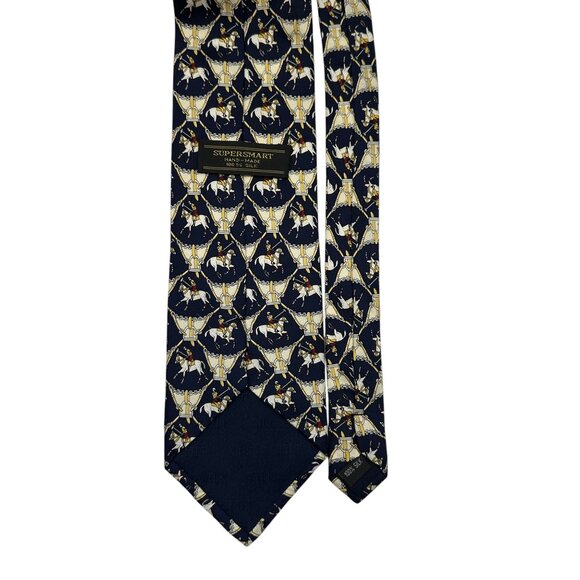 Handmade Supersmart 100% Silk Blue Equestrian Polo Pattern Mens Necktie - Picture 4 of 6